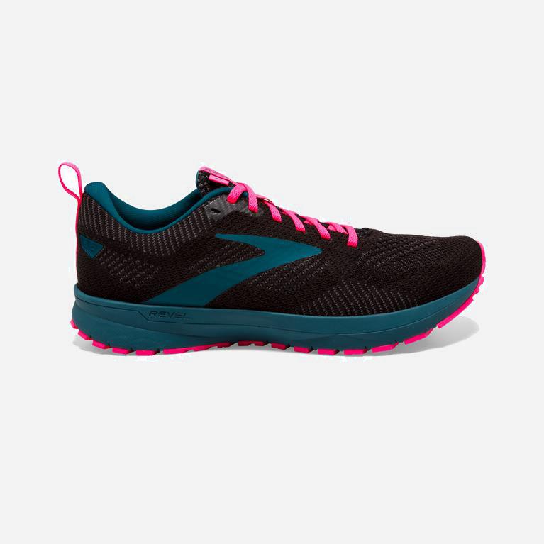 Tenis Brooks Revel 5 Performance - Zapatillas Para Correr En Asfalto Mujer - Negras / Azules / Rosas